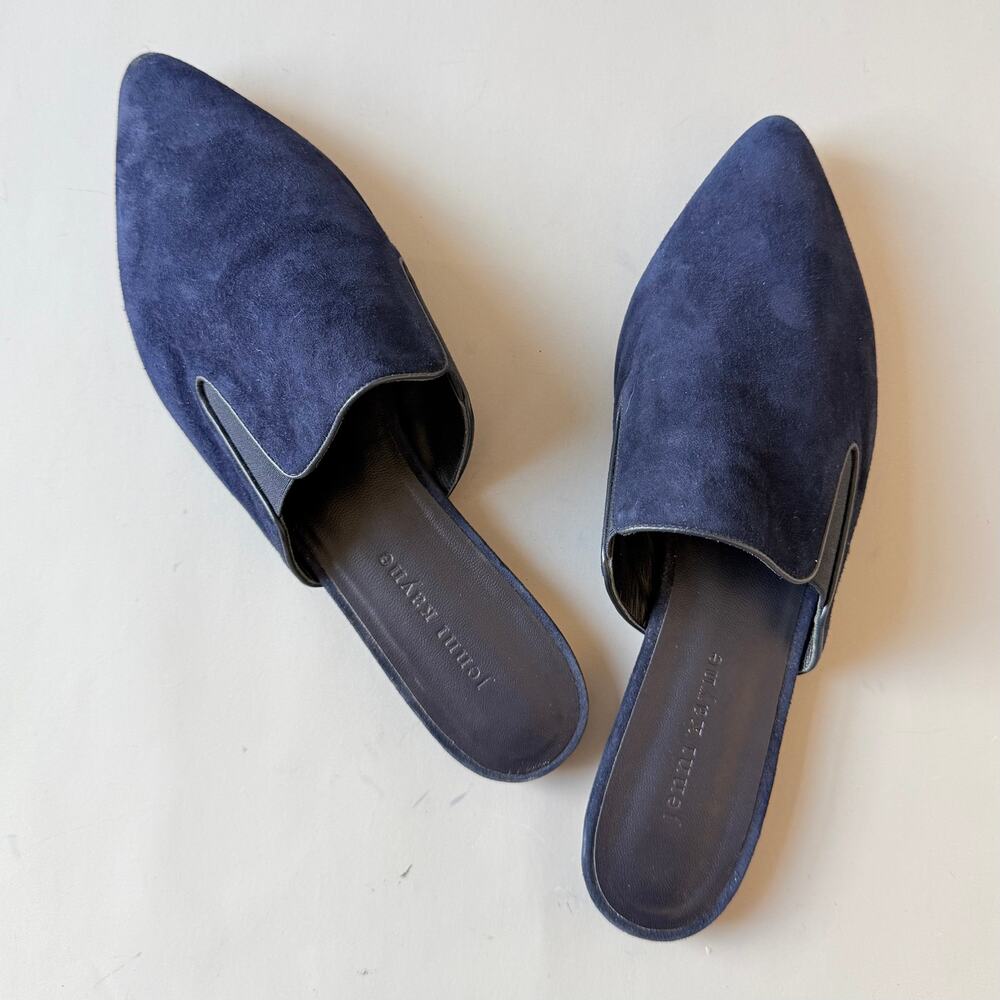 Jenni Kayne Blue Suede Flat Mule sz 41 Pointy toe Leather Slipper Slides Italy - Picture 6 of 6